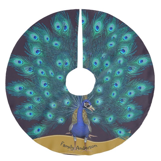 Named PEACOCK Christmas TREE Skirt Decoration (Front)