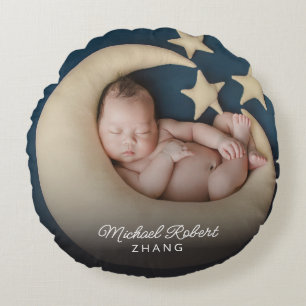 Named Photo Newborn Baby Round Cushion
