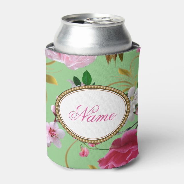 Named Pink Flowers Can Cooler (Can Front)