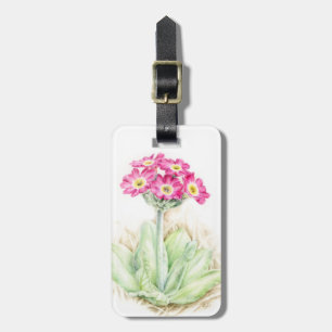 Named primula pink fine art watercolor luggage tag
