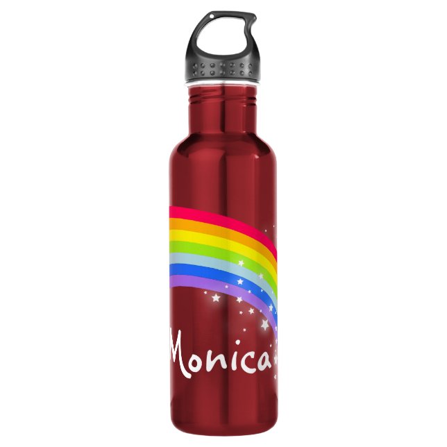 Named rainbow red kids drinks bottle (Front)