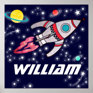 Named rocket space boys dark blue poster