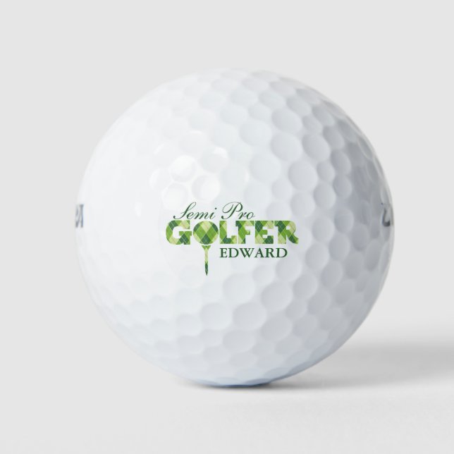 Named Semi Pro Golfer green plaid golf balls (Front)