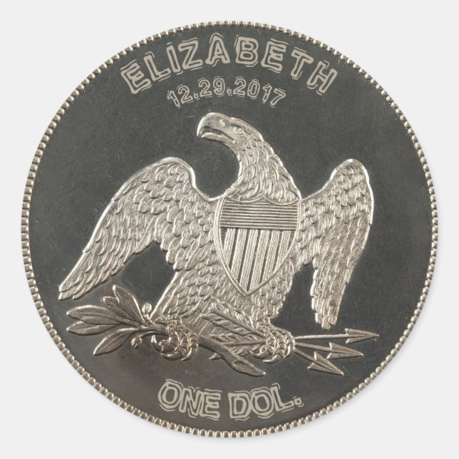 Named Silver 1865 Dollar Classic Round Sticker (Front)