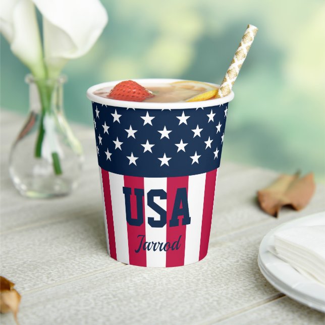 Named Stars and Stripes Red White Blue Paper Cups (Insitu)