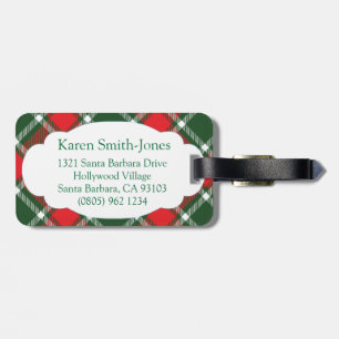 Named tartan green, red & white luggage tag