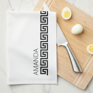 Named Timeless Black White Greek Key Tea Towel