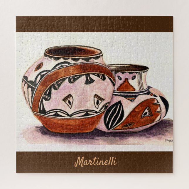 Named Watercolor-Look Native American Pottery Art  Jigsaw Puzzle (Vertical)