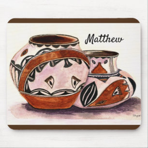 Named Watercolor-Look Native American Pottery Art Mouse Mat