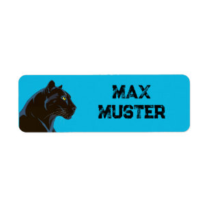 Namensaufkleber eckig - blau - Schwarzer Panther