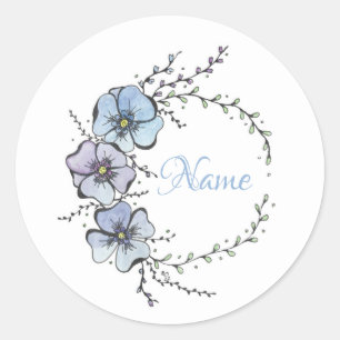 Namenssticker mit zarten Blüten Classic Round Sticker