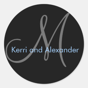 Names and Initial Monogram Sticker Black and Blue