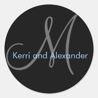 Names and Initial Monogram Sticker Black and Blue