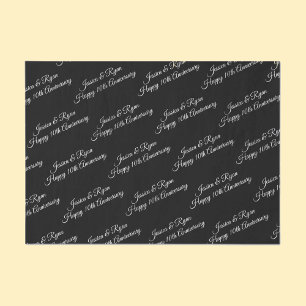 Names & Anniversary Year, White Script, Black Tissue Paper