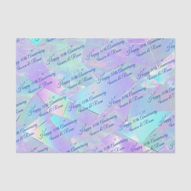 Names Any Year Anniversary Blue Script Iridescent Tissue Paper (Front)