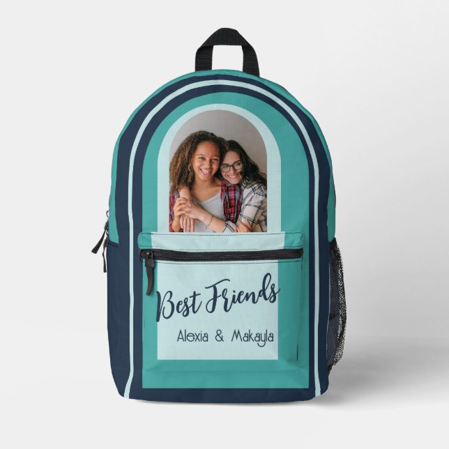 Names Best Friends Photo Printed Backpack (Front)