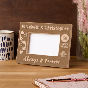 Names date 50 happy years golden anniversary etched frames