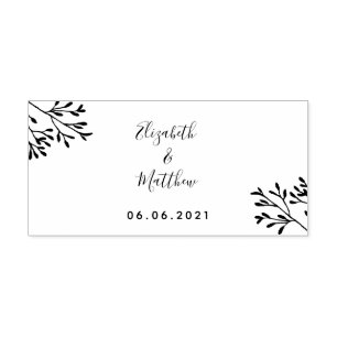 Names date botanical branch wedding self-inking stamp