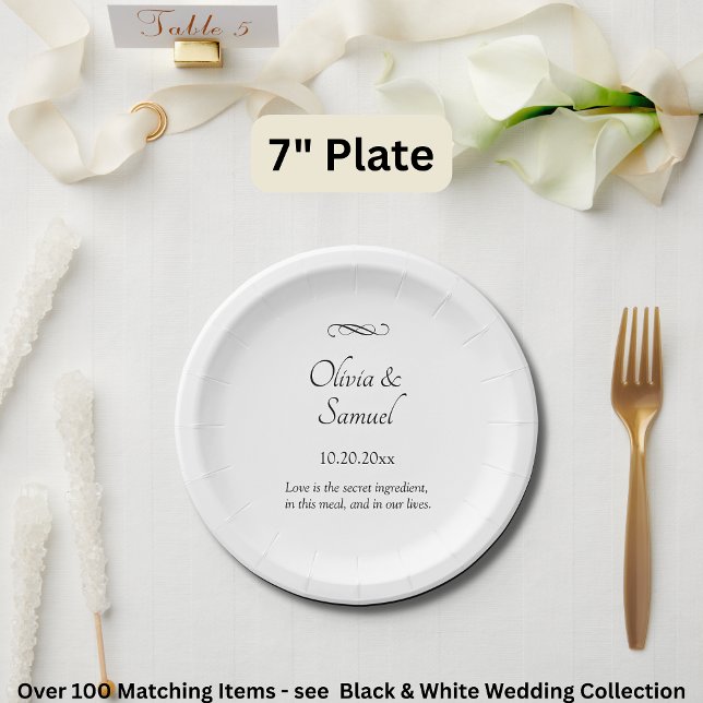 Names Date Message Black White Infinity Scroll, 7" Paper Plate (Creator Uploaded)