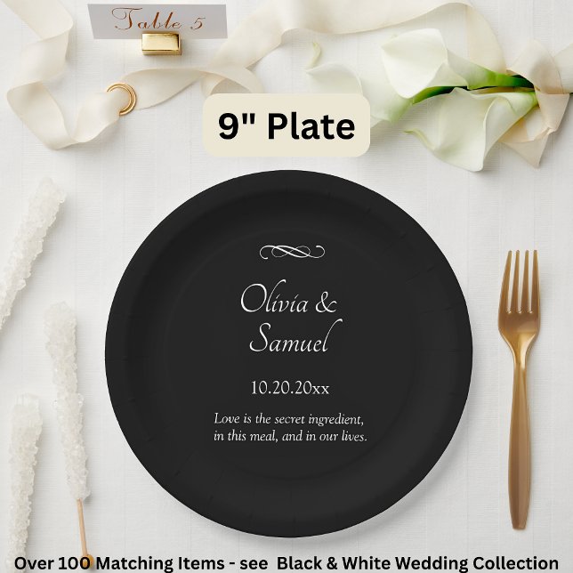 Names Date Message Black White Infinity Scroll, 9" Paper Plate (Creator Uploaded)