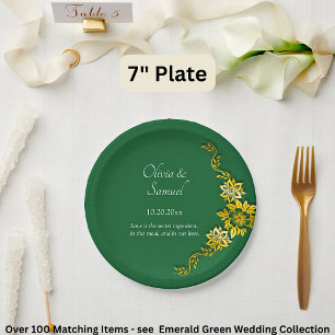 Names Date Message Emerald Green & Gold 7" Paper Plate