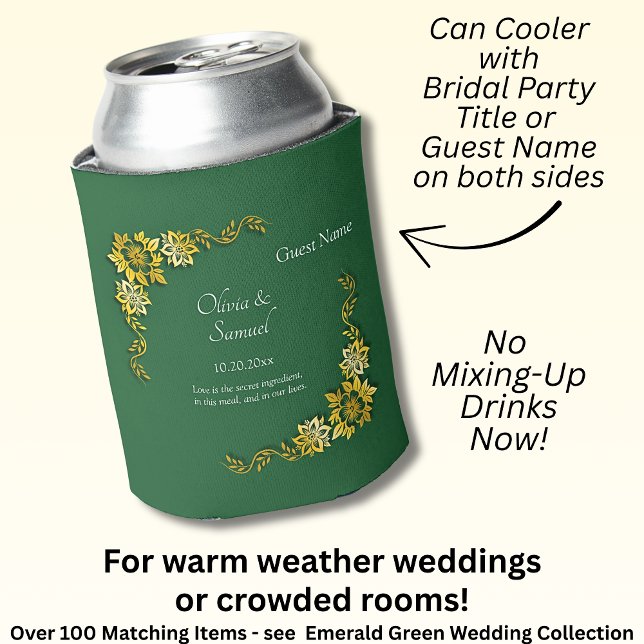 Names Date Message Emerald Green & Gold  Can Cooler (Creator Uploaded)