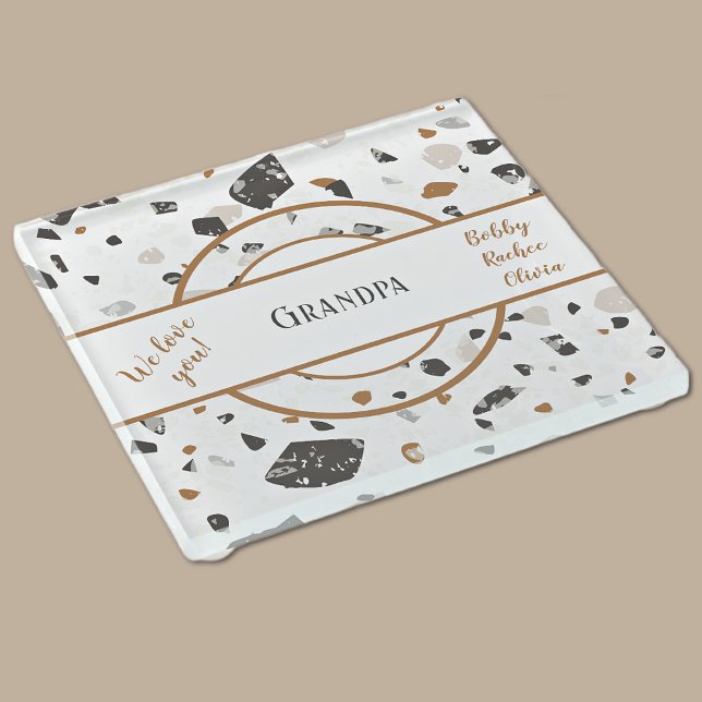 Names || Earth Tones Terrazzo Grandpa Dad Glass Coaster (Creator Uploaded)