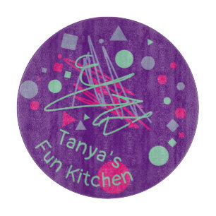 Name's Fun Kitchen Medley Pink Purple Teal Shapes  Cutting Board