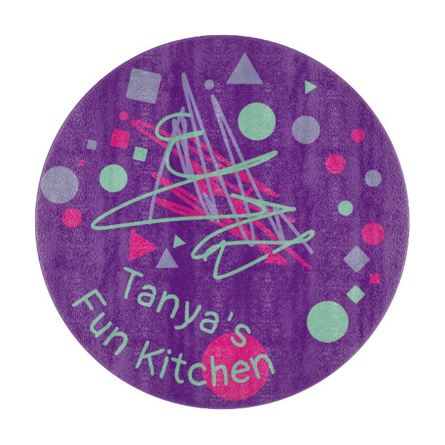 Name's Fun Kitchen Medley Pink Purple Teal Shapes  Cutting Board (Front)