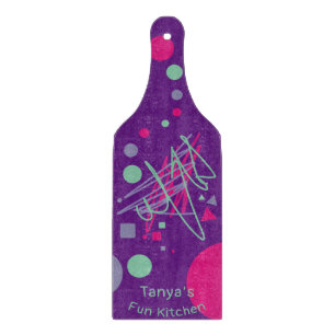 Name's Fun Kitchen Medley Shapes Pink Purple Teal  Cutting Board