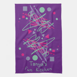Name's Fun Kitchen Pink Purple Teal Shapes Medley Tea Towel
