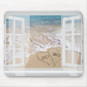 Names in Beach Hearts In Window Mouse Mat