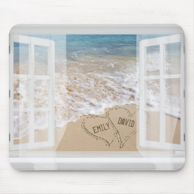 Names in Beach Hearts In Window Mouse Mat (Front)