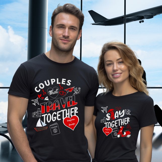 Names in Heart Matching Couple Travel Outfit  T-Shirt (Creator Uploaded)