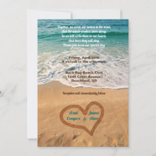 Names in Heart on the Beach Wedding Invitation