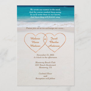 Names in Hearts on the Beach Wedding Invitation