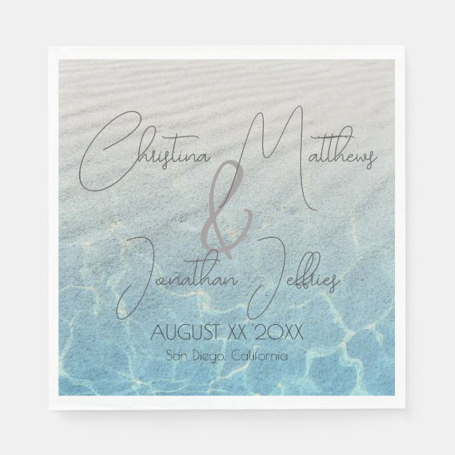 Names in the Sand Beach Wedding Napkin (Front)