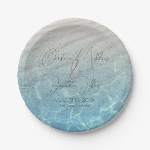 Names in the Sand Beach Wedding Paper Plate
