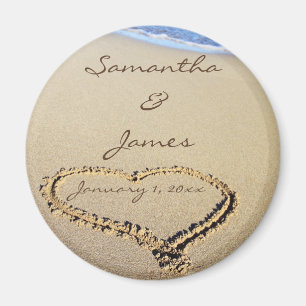 Names in the Sand Personal Round Wedding Magnet