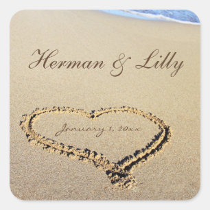 Names In The Sand Personal Square Wedding Sticker