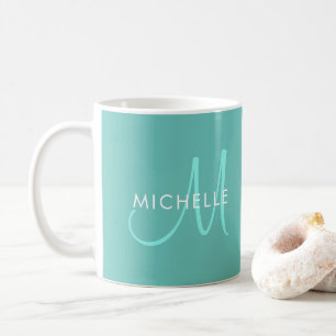 Names Initial Monogram Light Teal Template Custom Coffee Mug