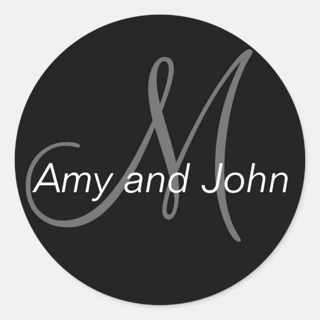 Names & Initial Monogram Wedding Sticker Black (Front)