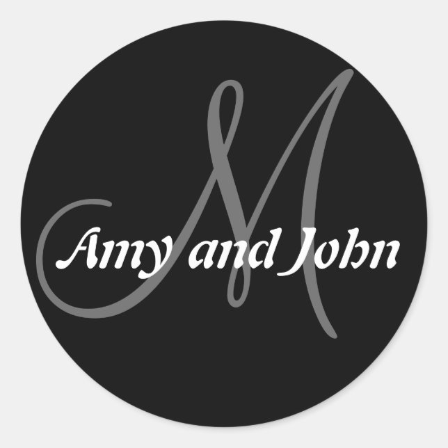 Names & Initial Monogram Wedding Sticker Black (Front)