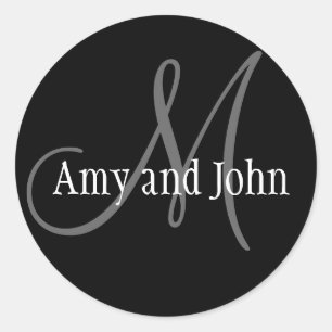 Names & Initial Monogram Wedding Sticker Black