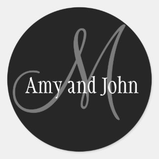 Names & Initial Monogram Wedding Sticker Black