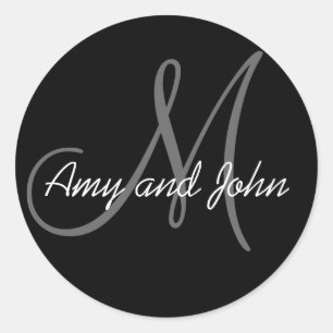 Names & Initial Monogram Wedding Sticker Black