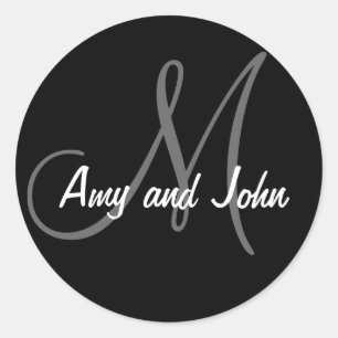 Names & Initial Monogram Wedding Sticker Black