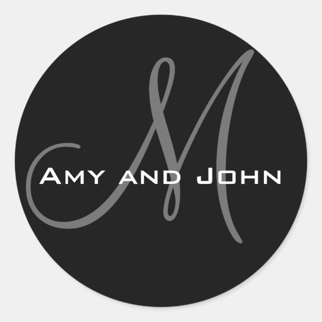 Names & Initial Monogram Wedding Sticker Black (Front)