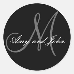 Names & Initial Monogram Wedding Sticker Black