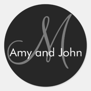 Names & Initial Monogram Wedding Sticker Black